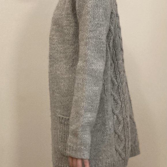 Grey 100% cashmere cardigan with cable knit pattern - Picture 3 of 4